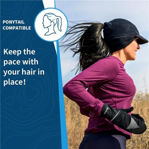 Ponytail Hat for Women - Reflective Winter Hat with Ponytail Hole for Workouts - Picture 4 of 7